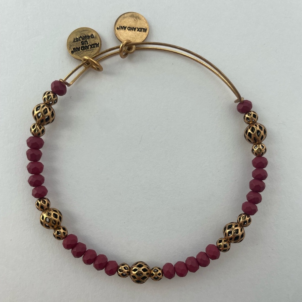 Alex and Ani Rafaelian Gold and Magenta Beaded Bangle Bracelet